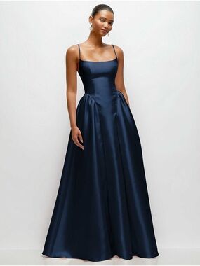 Navy A-Line Spaghetti Strap Evening Dress